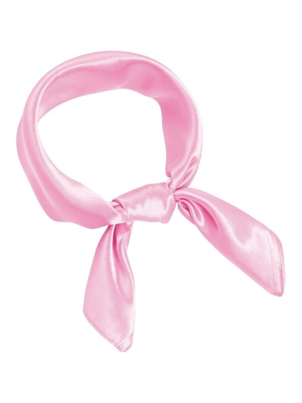 Women Pink Chiffon Square Ribbon Neck Scarf Satin Handkerchief For Halloween